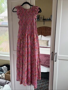 MELLODAY Pink Floral Smocked Maxi Dress